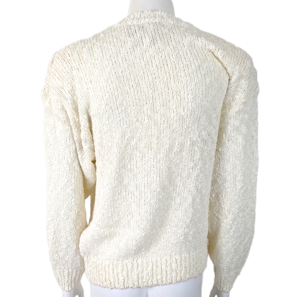 Vintage 80s Boucle Applique Rose Sweater Embellished Fairy Kei Kawaii Sz Large - Picture 11 of 12